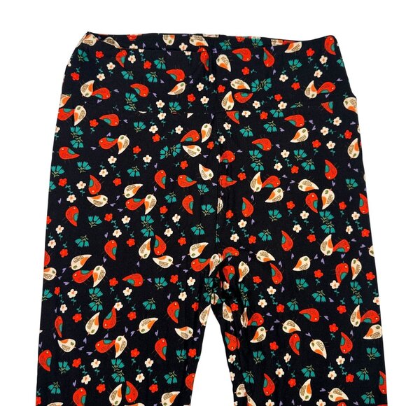 LuLaRoe Black Birds Sparrows TWEET Red Yellow Spring Floral Leggings One Size OS - Picture 2 of 6